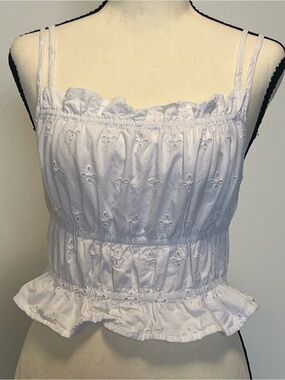 White Eyelet Smocked Camisole Top - 100% Cotton